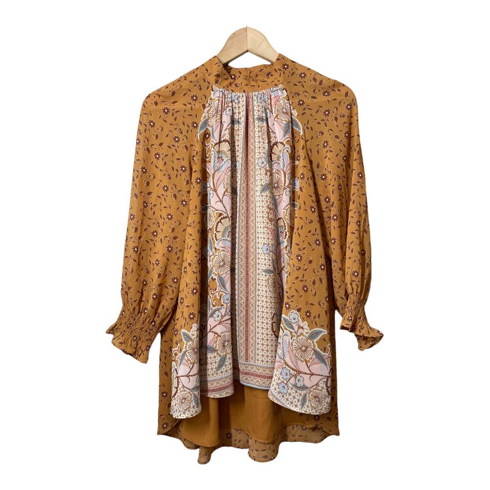 DR2 Daniel Rainn Boho Blouse Tunic Long Sleeve Prairie Peasant Medium High Neck
